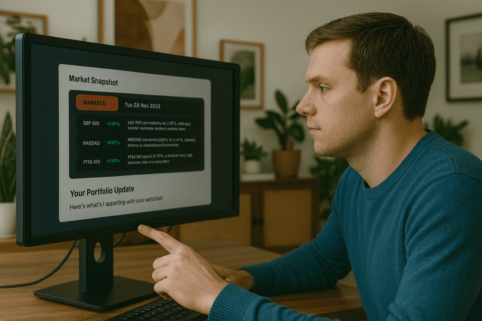 Person reviewing a market snapshot on a monitor
